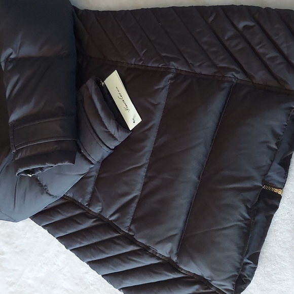 Kenneth Cole NY Mocha Faux Fur Detachable Hood Down Filled Full Zip Puffer Coat - Picture 9 of 13